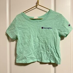 Champion Heritage Embroidered Light Sea Green Discounted Cropped Women's T-Shirt
